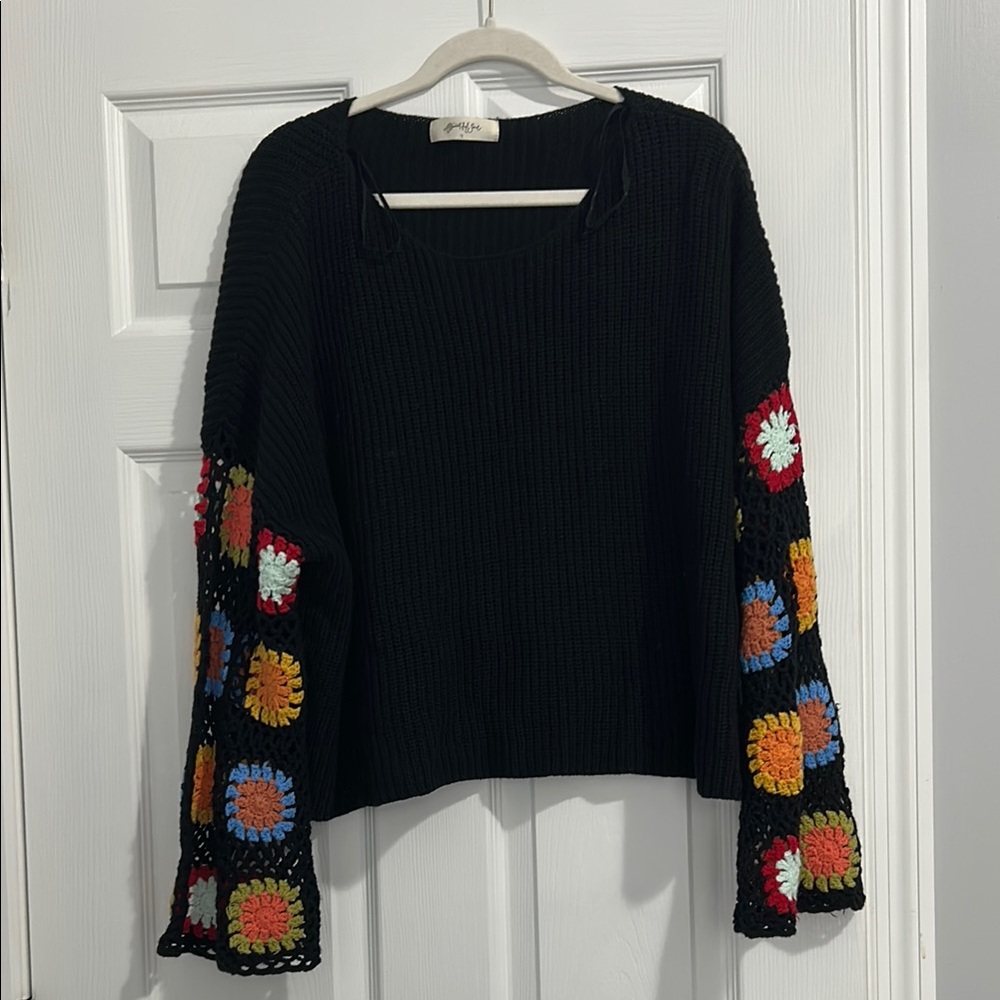 Black Crochet Sleeve Sweater